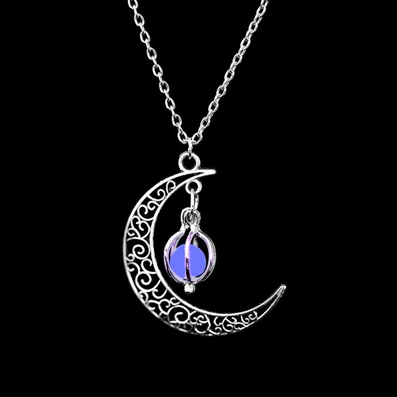Aimimier Luminous Moon Necklace Stone Pendant Necklace Halloween Fluorescent Necklace Glow in The Dark Accessories for Women (Purple) - Image 3